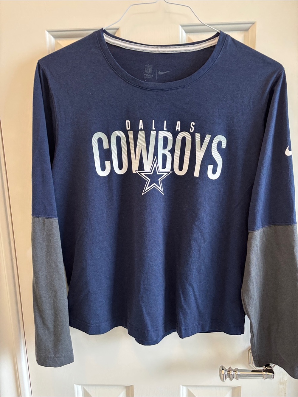 Nike Dallas Cowboys Long Sleeve Tee - Navy and Gray Sleeve Panels